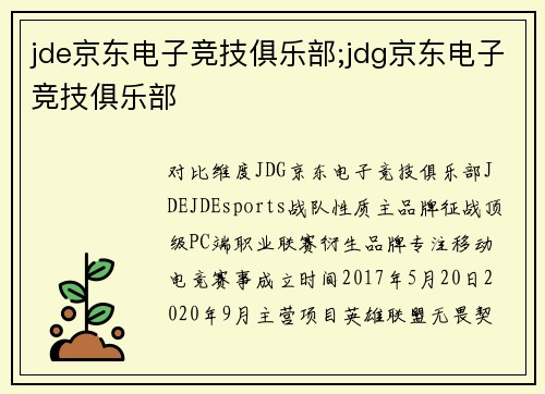 jde京东电子竞技俱乐部;jdg京东电子竞技俱乐部